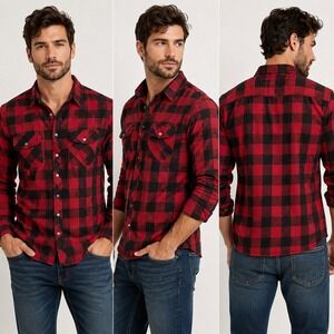 Unbranded Shirt Buffalo Plaid Red Black Flannel Style Lumberjack Large